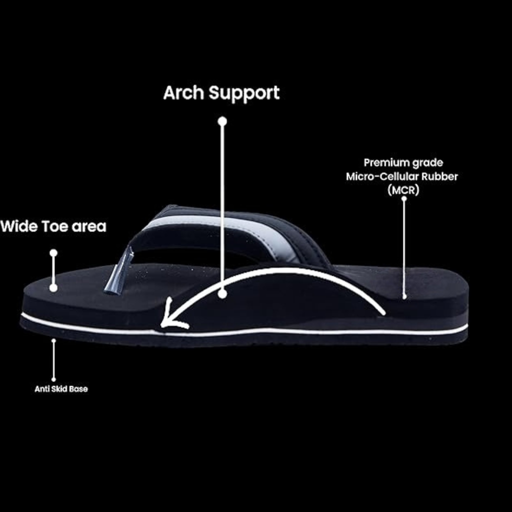 The Healer Men’s Arch Support Diabetic Slippers | Black Cushioned Comfort Footwear | Non-Slip Sole, Lightweight & Breathable | Home & Outdoor Slides