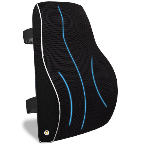 BlueGel Memory Foam Lumbar Support Cushion | Orthopedic Back Support for Office Chair & Car Seat | Ergonomic Design for Lower Back Pain Relief | Breathable Mesh Cover – Black