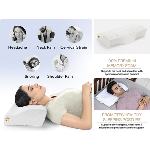 Cervical Orthopedic Pillow with Memory Foam | Contour Design for Neck Pain & Spondylitis Relief | Dual Height Support for Spine Alignment & Better Sleep Quality