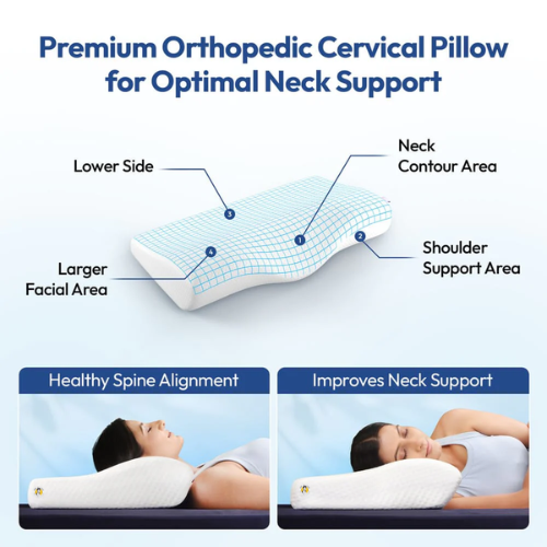 Cervical Orthopedic Pillow with Memory Foam | Contour Design for Neck Pain & Spondylitis Relief | Dual Height Support for Spine Alignment & Better Sleep Quality