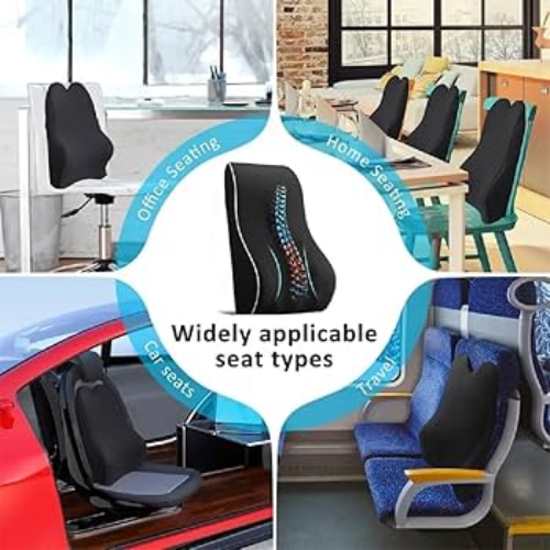 BlueGel Memory Foam Lumbar Support Cushion | Orthopedic Back Support for Office Chair & Car Seat | Ergonomic Design for Lower Back Pain Relief | Breathable Mesh Cover – Black